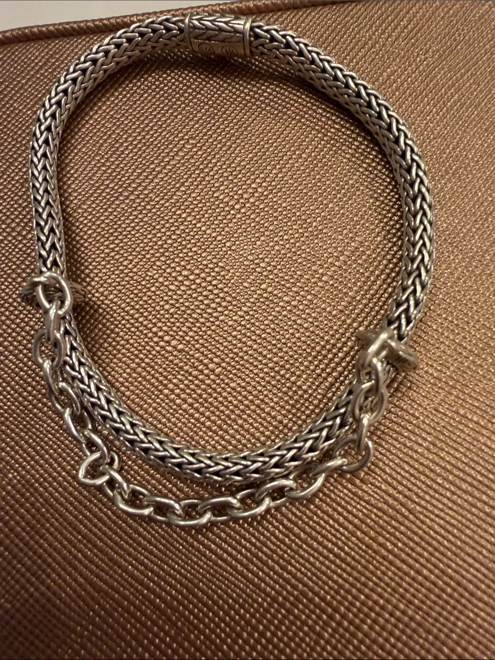 John Hardy Woven Rope Silver-Tone Bracelet with Chain Accent